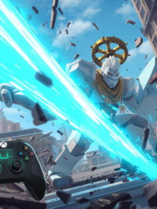 Roblox Jujutsu Shenanigans gameplay showing Mahoraga character using World Slash move on Xbox controller